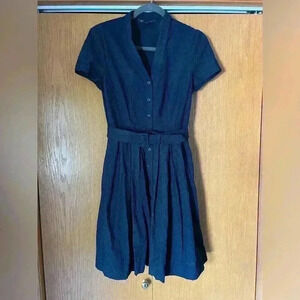 BROOKS BROTHERS Eyelet Navy Belted Dress
